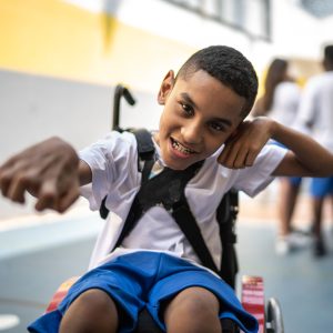 Portrait of student with disability in sports court